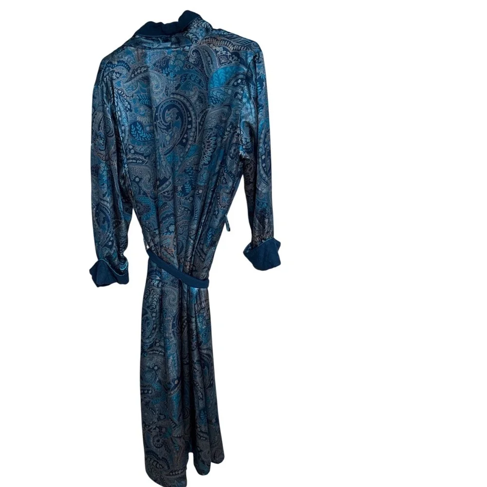 Morgan Taylor Intimates Blue Paisley Fleece Lined Long Wrap Robe Large WPL 8046